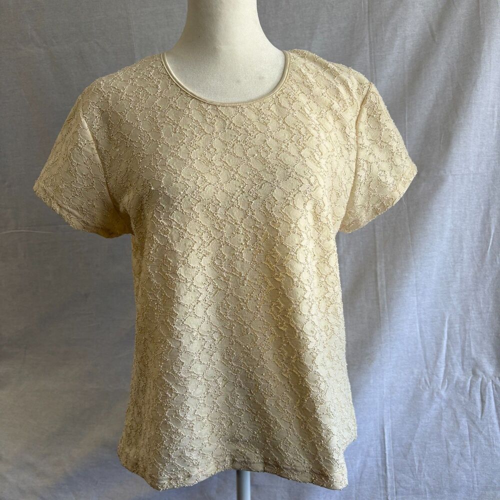 Vintage Y2K Talbots Ivory Floral Lace Top M Made in Macau Lined